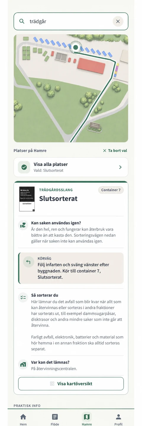 Läs hur avfallet ska sorteras och om saken kan återbrukas.